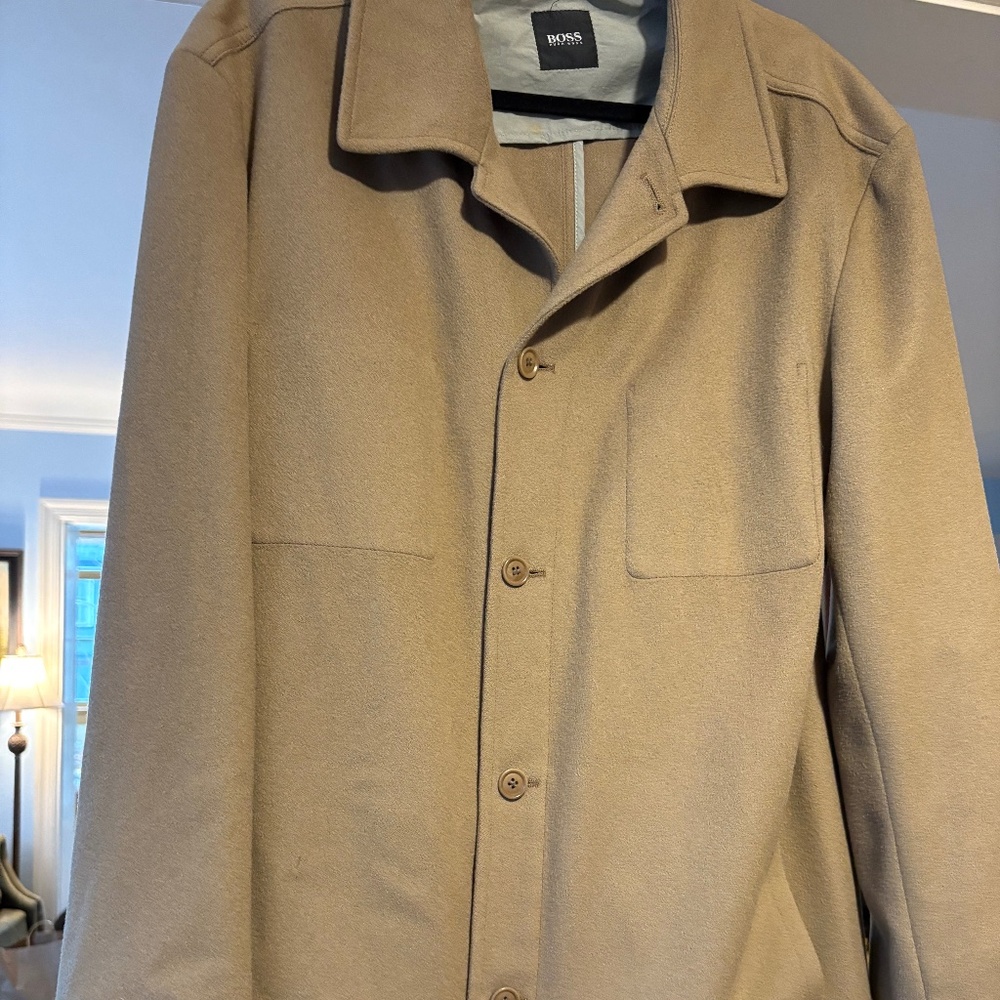 Hugo Boss Wool Cashmere Tan Beige Heavy Shirt Sweater Jacket Size EU54/US44R